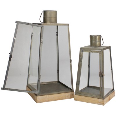 Rustic Brown Wood and Copper Hanging Candle Lantern