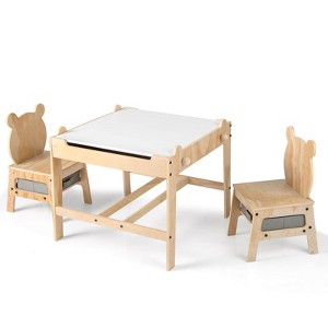 Costway Kids Table and Chairs Set 4 in 1 Children Activity Table with Chalkboard for Arts Gray+Natural/Orange+Natural - 1 of 1