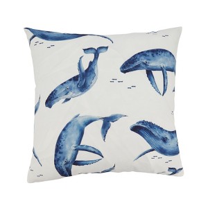 Saro Lifestyle Playful Whales Outdoor Pillow with Poly Fill, 18"x18", Off-White - 1 of 4
