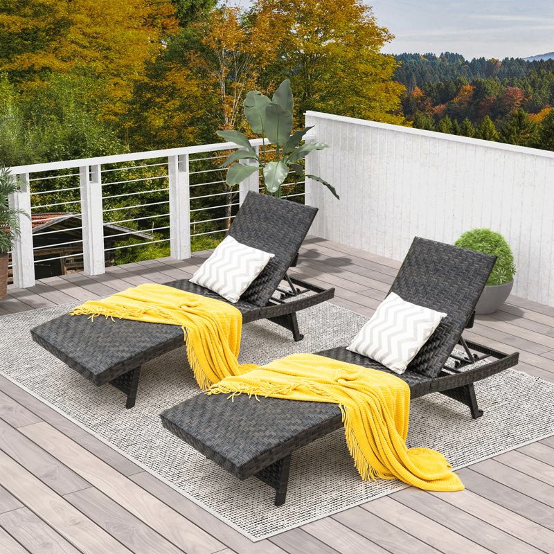 Costway Folding Patio Chaise Lounge Chair Outdoor Rattan Adjustable Recliner Quick Dry Foam, 2 of 9