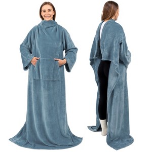 PAVILIA Fleece Wearable Blanket with Sleeves, Warm Cozy Soft Functional Lightweight Sleeved Throw Adults Men Women - 1 of 4