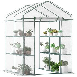 5' x 5' x 6' Mini Walk-in Greenhouse Kit, Portable Green House with 3 Tier Shelves, Roll-Up Door, and Weatherized Plastic Cover for Backyard Garden - 1 of 4