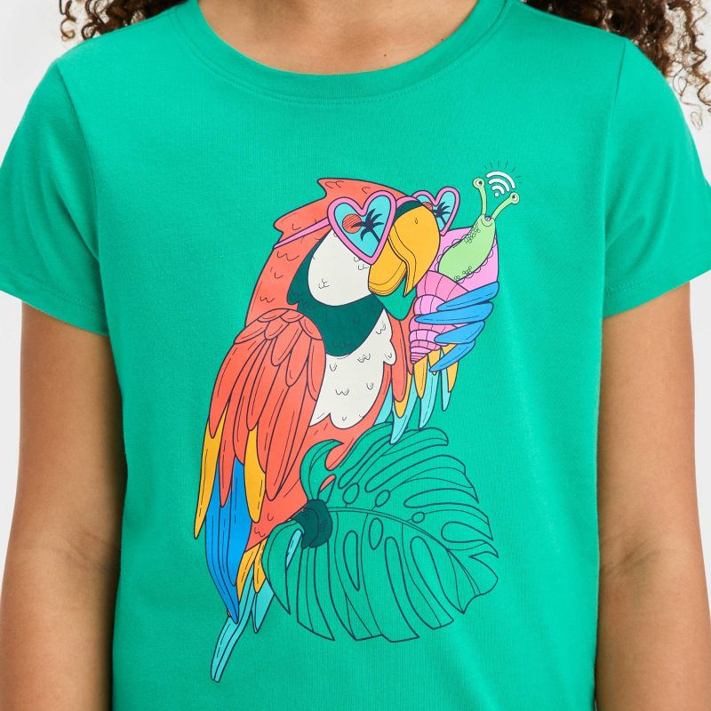 Girls' Short Sleeve 'Parrot' Graphic T-Shirt - Cat & Jack™ Turquoise Green, 3 of 5