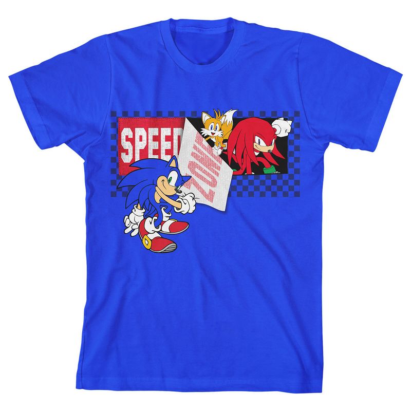 Sonic the Hedgehog Speed Zone Tape and Characters Boy's Royal Blue T-shirt, 1 of 2