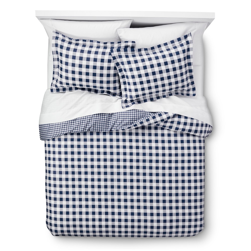 Navy (Blue) Gingham Reversible Duvet Cover Set Full/Queen 3pc - Elite Home Products