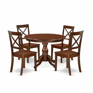 HomeStock 5-Piece Mahogany Finish Solid Wood Top Dining table with 4 Chairs - 1 of 4