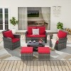 Outdoor 6 Piece Furniture Set, All Weather PE Rattan Sofa Set with Chairs and Table, Armrest Sofas With Cushions and Ottoman-Coolbibila - 3 of 4