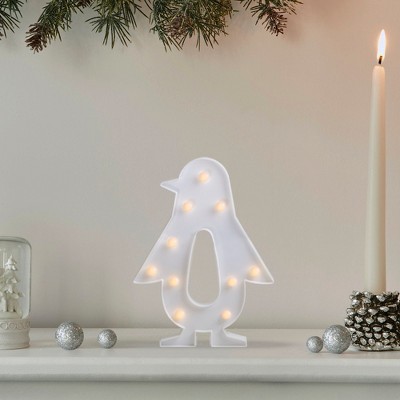Northlight 10.25" Battery Operated LED Lighted Penguin Marquee Sign - White