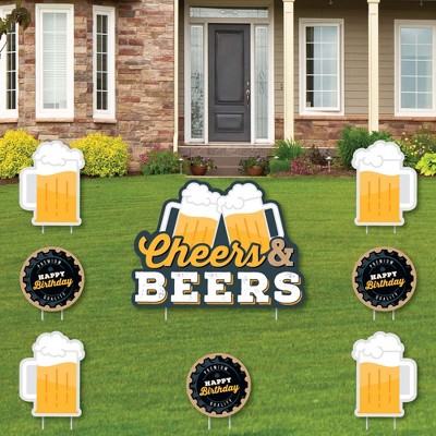 Big Dot of Happiness Cheers and Beers Happy Birthday - Yard Sign and Outdoor Lawn Decorations - Birthday Party Yard Signs - Set of 8