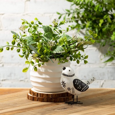 Matte Ivory Ribbed Ceramic Round Pots Set of 3