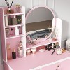 Hitow Makeup Table Set Vanity Table with Stool and Round Mirror Ring LED Strip Lights - 4 of 4