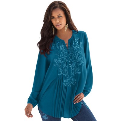 Roaman's Women's Plus Size Sequin Floral Tunic