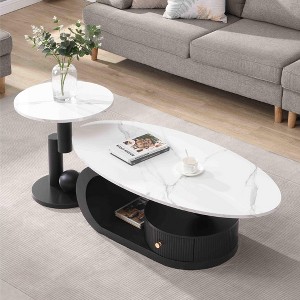 NicBex Modern Nesting Coffee Table Combo,Set of 2,Living Room Oval Coffee Table&Round End Table Combo Set with Drawer,Black/White - 1 of 4