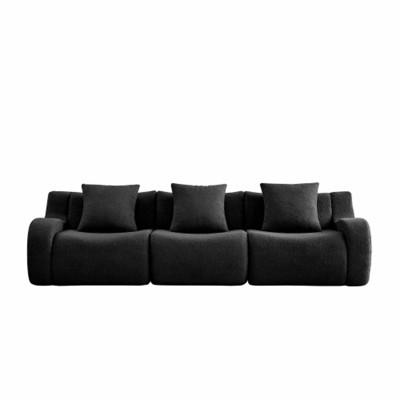 Aukfa Modular Teddy Fabric Sofa,Convertible Modular Sectional Sofa Set , 3-Seats with 1/2/3 Ottoman Soft Boneless Design for Living Room