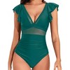 Women's Ruffle Sleeve Swimsuit Summer V Neck Patchwork 1 Piece Swimwear - 4 of 4