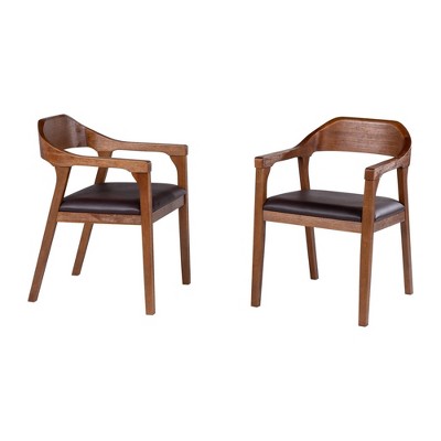 Set of 2 Rasmus Dining Armchairs Brown/Chestnut - Boraam: Upholstered, Faux Leather, Mid-Century Modern