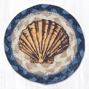 Earth Rugs Rustic Aqua Shell Design Jute Coaster 5"x5" Handmade Ocean Drink Mat - 1 of 3