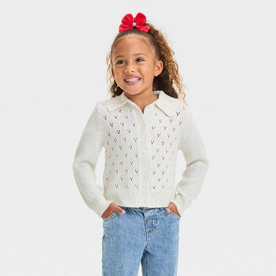 Cat Jack Brandclub Toddler Girls Pointelle Cardigan Cat Jack Cream 12M