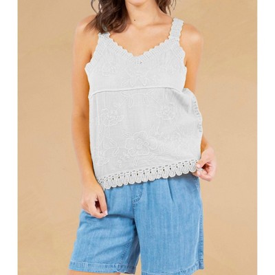 Women's Embroidered Woven Tank w/Crochet Trim - PAPARAZZI L