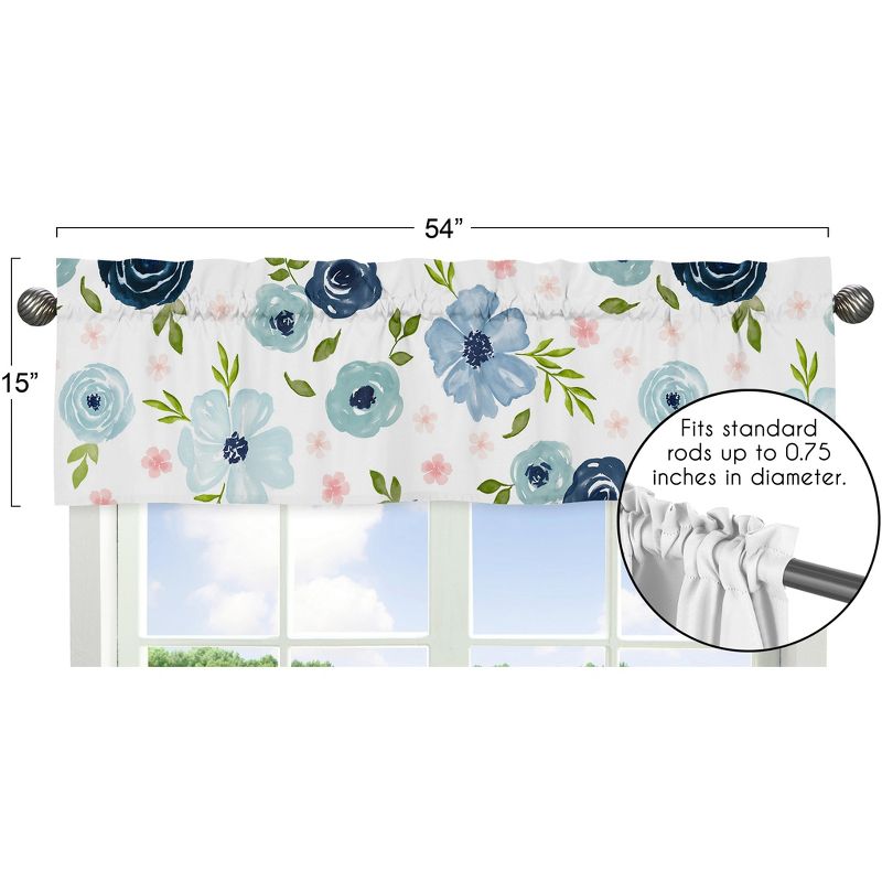 Sweet Jojo Designs Window Valance Treatment 54in. Watercolor Floral Blue Pink White, 2 of 5