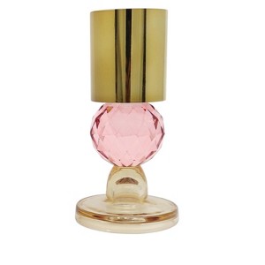 HomeRoots Set of Two Amber Gold And Pink Faceted Crystal Tabletop Taper Candlesticks - 1 of 4