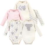 Touched by Nature Baby Girl Organic Cotton Long-Sleeve Bodysuits 5pk, Pink Elephant