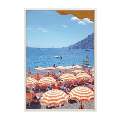 Arienzo Beach Club Coastal Canvas Print with White Frame