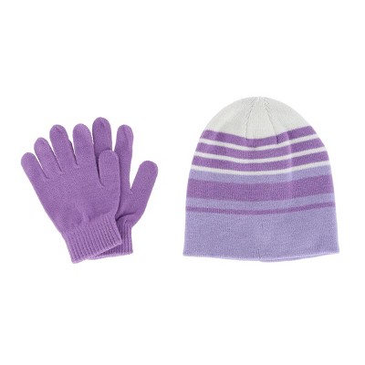 Grand Sierra Girl's 7-16 Striped 2-Piece Winter Beanie and Glove Set