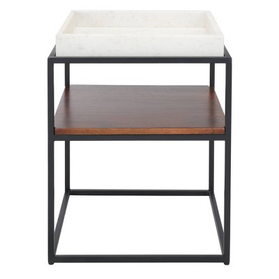 Kya 2 Tier Accent Table White/Walnut/Black - Safavieh