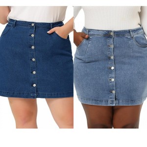 Agnes Orinda Women's Plus Size Button Side Pocket Casual A-Line Mini Denim Skirt - 1 of 4
