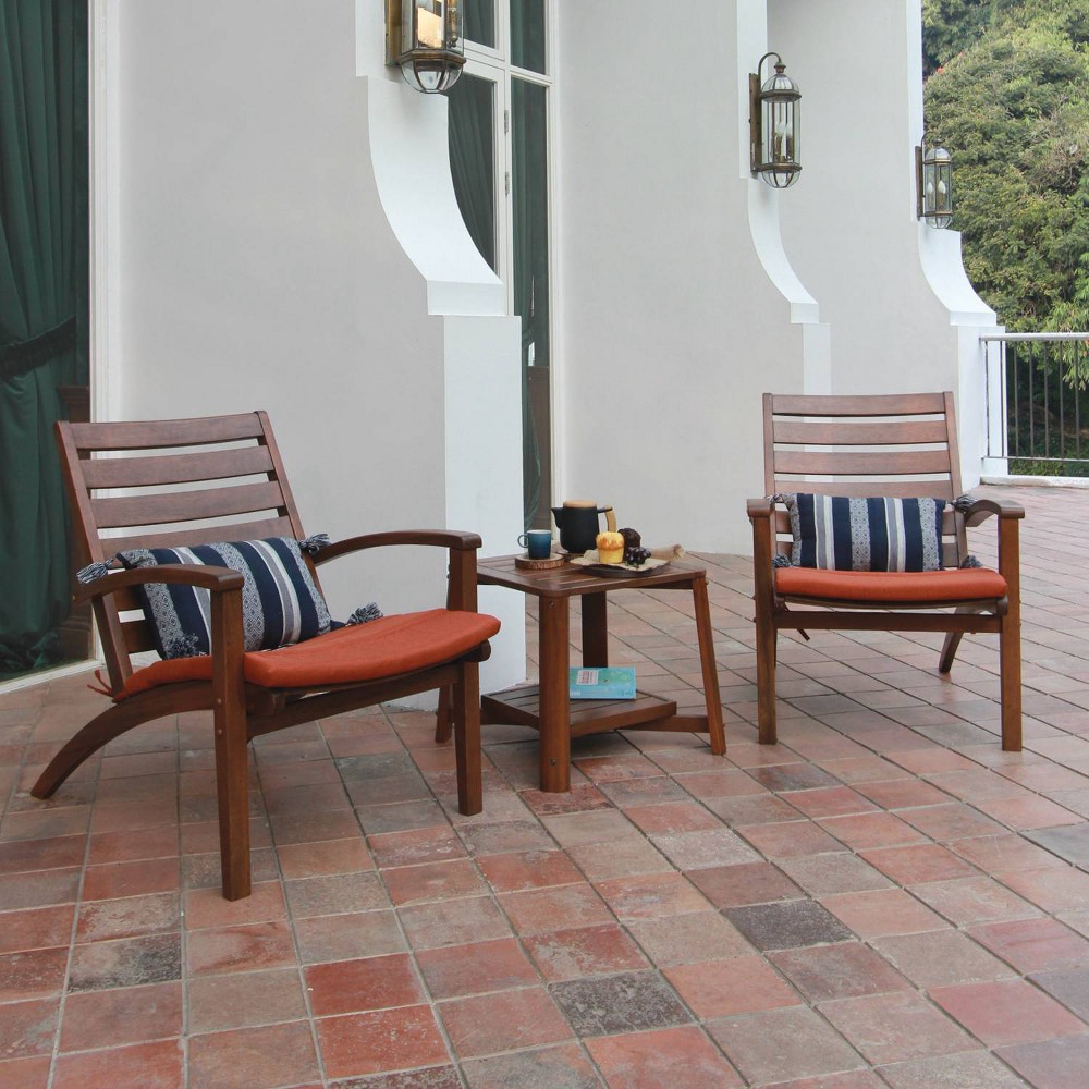 Photos - Garden Furniture Westlake 3pc Wood Patio Chat Set with Cushion - Red Brick - Cambridge Casu