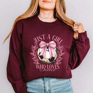 Simply Sage Market Just A Girl Who Loves Soccer Coquette Sweatshirt - 1 of 4