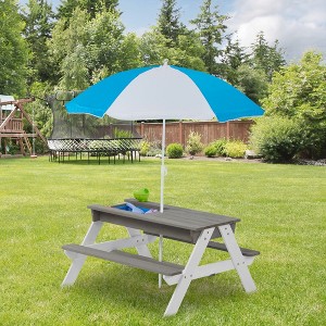 37.00"Kids Outdoor 3-in-1 Wooden Picnic Table With Umbrella, Convertible Sand & Wate,Gray - 1 of 4