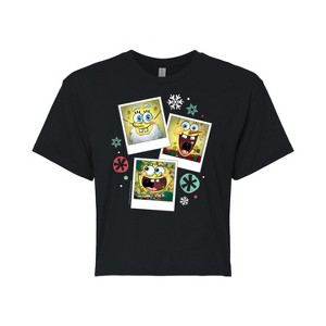 Women's - SpongeBob SquarePants - Christmas Photo Collage Cropped Graphic T-Shirt - 1 of 4