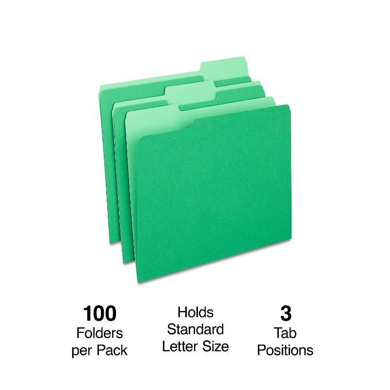 MyOfficeInnovations Colored Top-Tab File Folders 3 Tab Green Letter Size 100/Pack 224543, 2 of 5