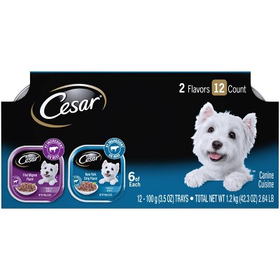 Cesar Filets In Gravy Wet Dog Food Filet Mignon & NY Strip Flavors - 3.5oz/12ct Variety Pack