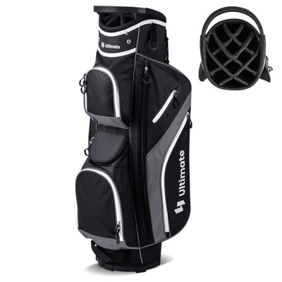 Tangkula 14-Way Golf Cart Bag Golf Club Bag with 14 Ways Organizer Divider Top 9 Zippered Pockets Cooler Bag Umbrella Holder Blue/Grey/Red