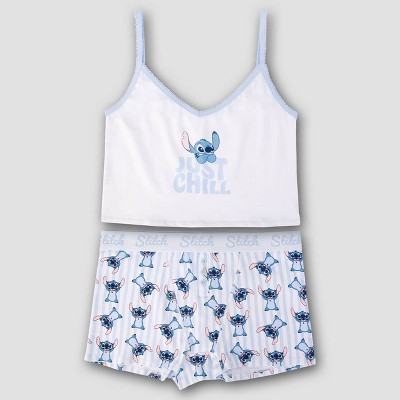 Disney Women's Lilo & Stitch Cotton Cami & Boxer Set - Blue/White Stripe