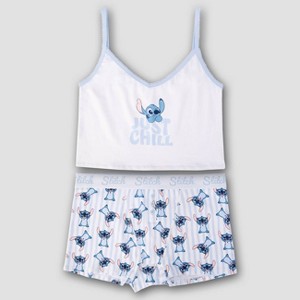 Disney Women's Lilo & Stitch Cotton Cami & Boxer Set - Blue/White Stripe - 1 of 4