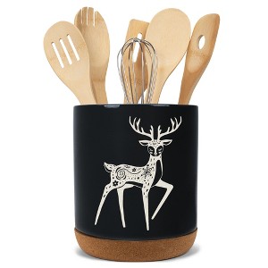 Elanze Designs Kitchen Utensil Holder With Non Slip Cork Base Large 8 Inch Ceramic Storage Crock Forest Animal Countertop Organizer Graceful Floral - 1 of 4