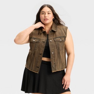 Women's Denim Oversized Trucker Vest - Wild Fable™ - 1 of 3