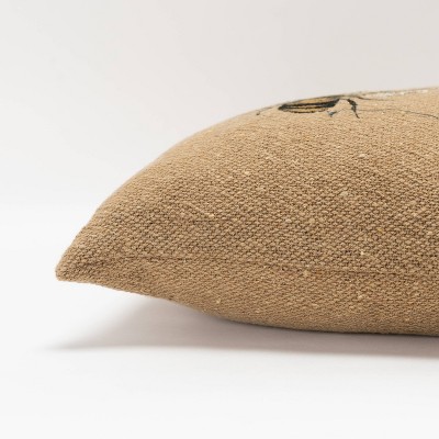 Beige Embroidered Bee Cotton Lumbar Pillow