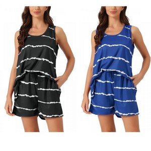 INSPIRE CHIC Women's 4 Pcs Striped Crew-Neck Sleeveless Tank & Shorts Pajama Sleepwear Set - 1 of 4