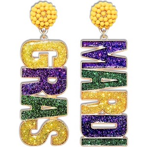 Mardi Gras Beaded Dangle Earrings for Women by 4E's Novelty - Festival Accessories and Fashion Jewelry - 1 of 4