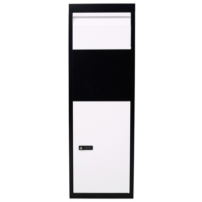 Vynxaria Black & White Parcel Mailbox - Secure Code Lock Delivery Box, 42" Tall