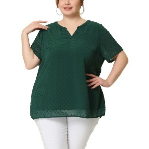 Agnes Orinda Women's Plus Size Pin Dots Notched V-Neck Dressy Trendy Fashion Casual Summer Blouses - 1 of 4