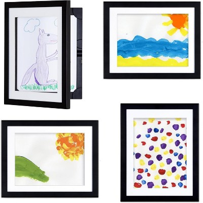 Li’l Davinci Kid's Art Frames 4Pk, Holds up to 50 Pcs of 8.5" x 11" Artwork - Black 11.75" x 14.75" Frame - Front Opening, Hangs Vertical & Horizontal