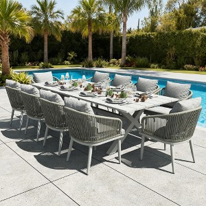 LayinSun 11 Pieces Outdoor Patio Dining Set, Aluminium Rectangular Dining Table and Wicker Rattan Chairs Set for Outside Backyard, Poolside - 1 of 4