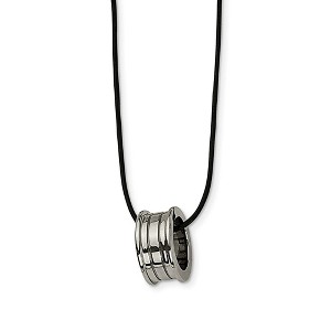 Black Bow Jewelry Tungsten Barrel and Black Leather Cord Necklace 18 Inch - 1 of 4