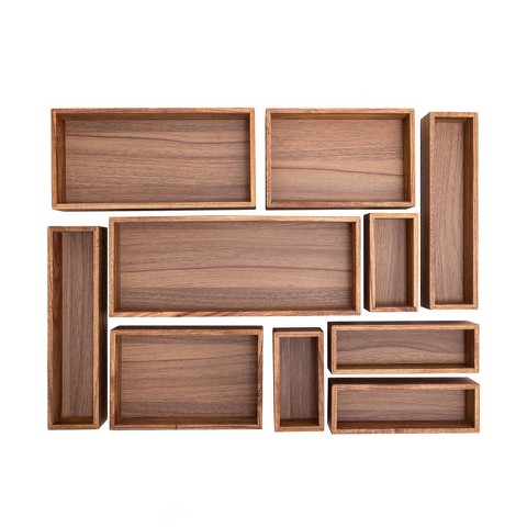 Seville Classics 10-Piece Acacia Wood Pantry Kitchen Drawer Storage Organizer Box Set